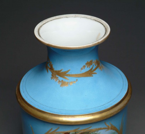 A Large French Sevres Style Painted Porcelain Trumpet Vase