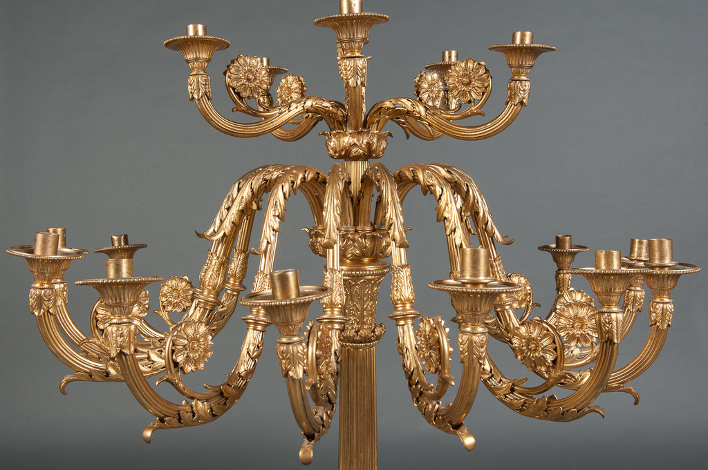 A Fine Pair of Large Late 19th Century English Ormolu Bronze Sixteen-Branch Candleabras / torcheres
