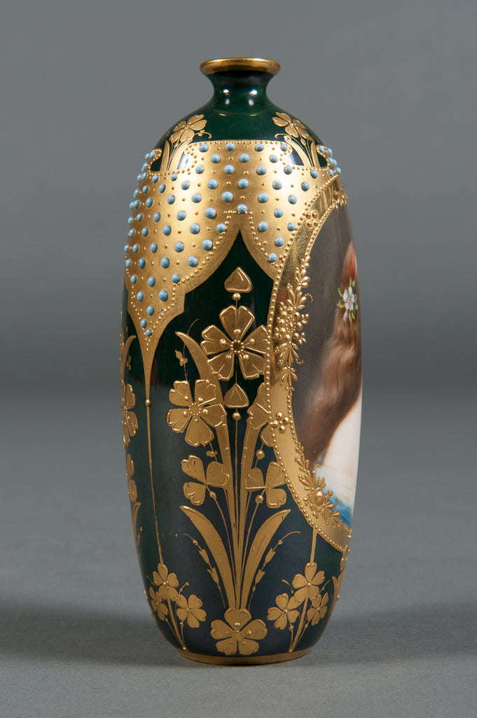 A Royal Vienna Style Hand Painted & Jeweled Porcelain Vase