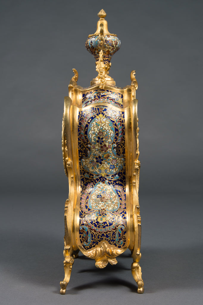 A FRENCH GILT BRONZE & CHAMPLEVE 8-DAY MANTEL CLOCK BY JAPY FRERES