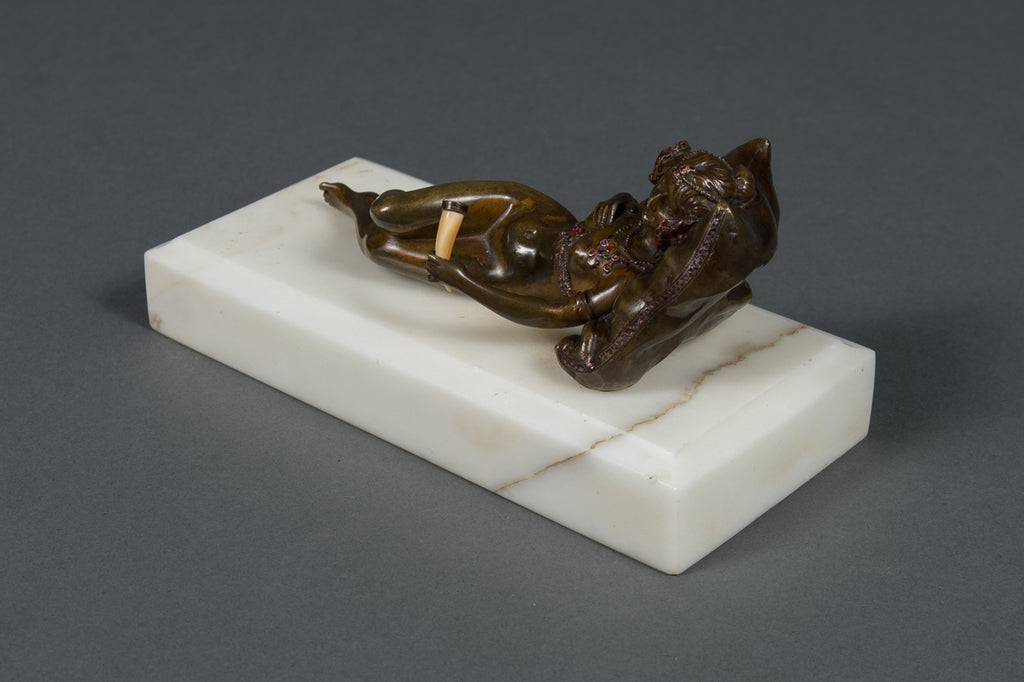 An Austrian Bronze Cold Painted Figure of a Nude on a White Marble