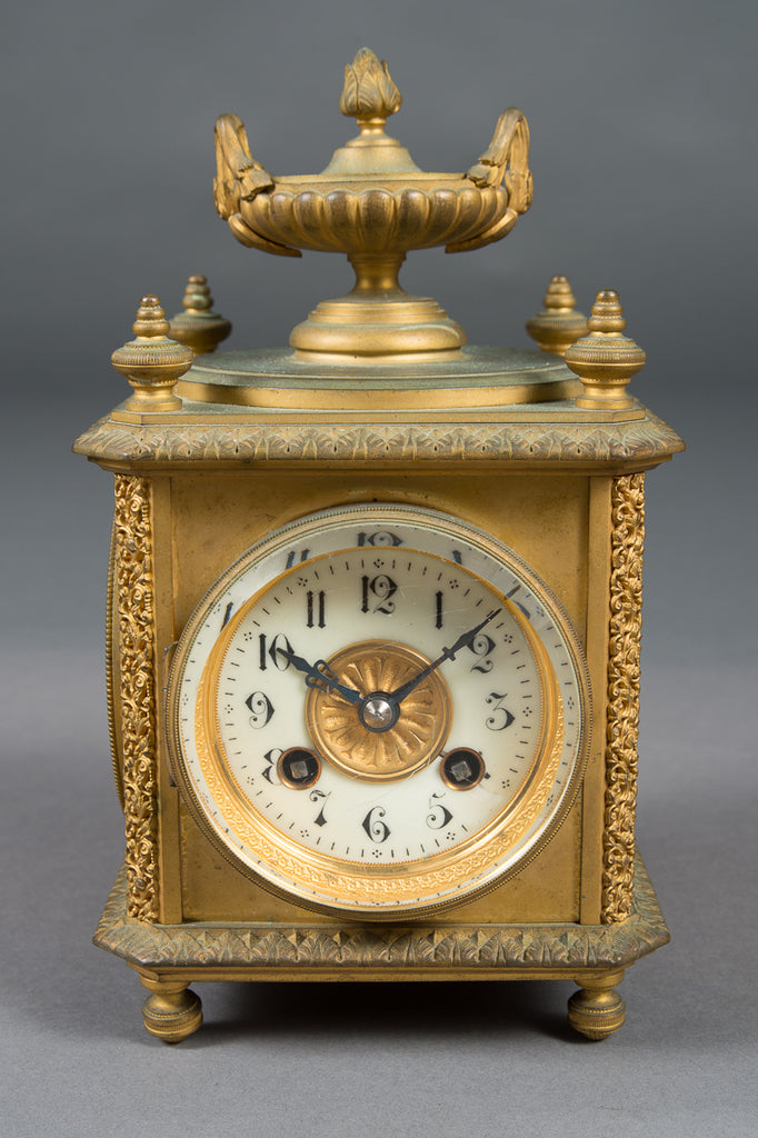 FRENCH GILT BRONZE FOUR FACE CLOCK, DATE, THERMOMETER & BAROMETER BY JEAN VINCENTI ET CIE