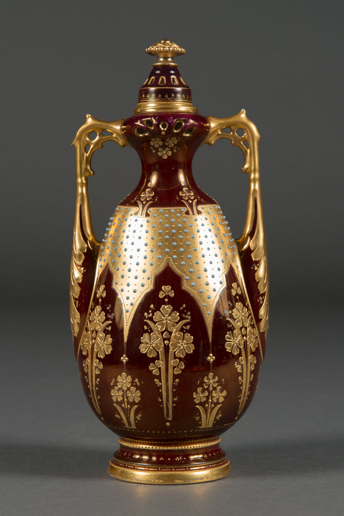 Royal Vienna Porcelain Jeweled Iridescent Portrait Vase