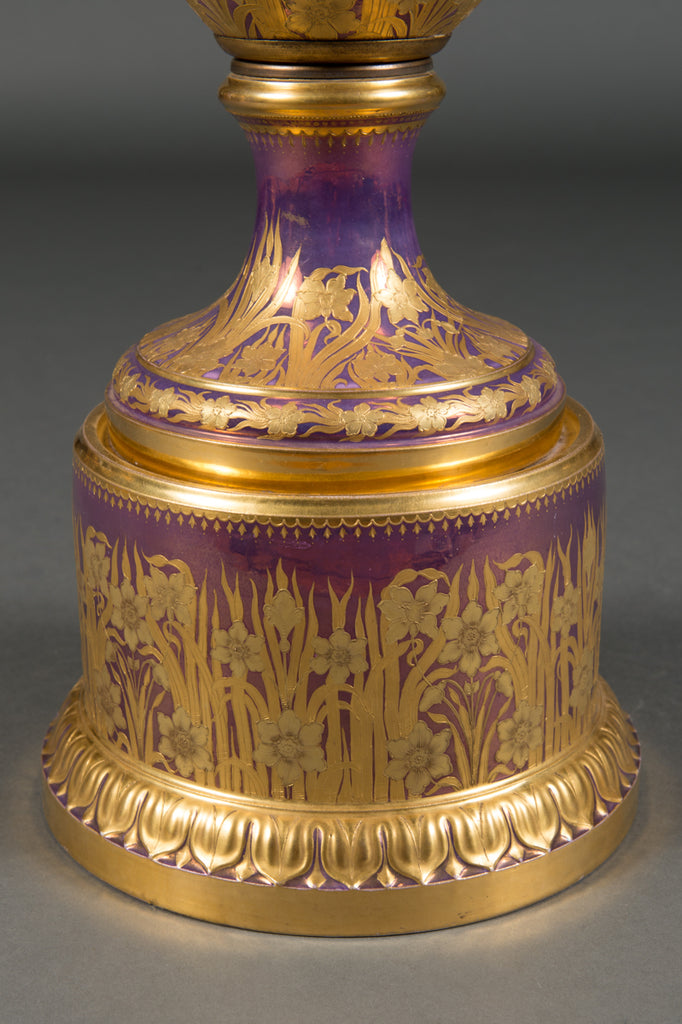 Large Austrian Royal Vienna Iridescent Painted Vase