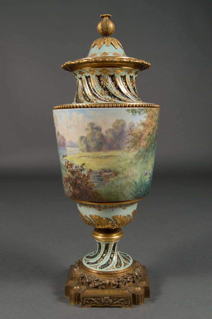 A Very Fine & Large Austrian Antique Royal Vienna Gilt Bronze Mounted Lidded Vase