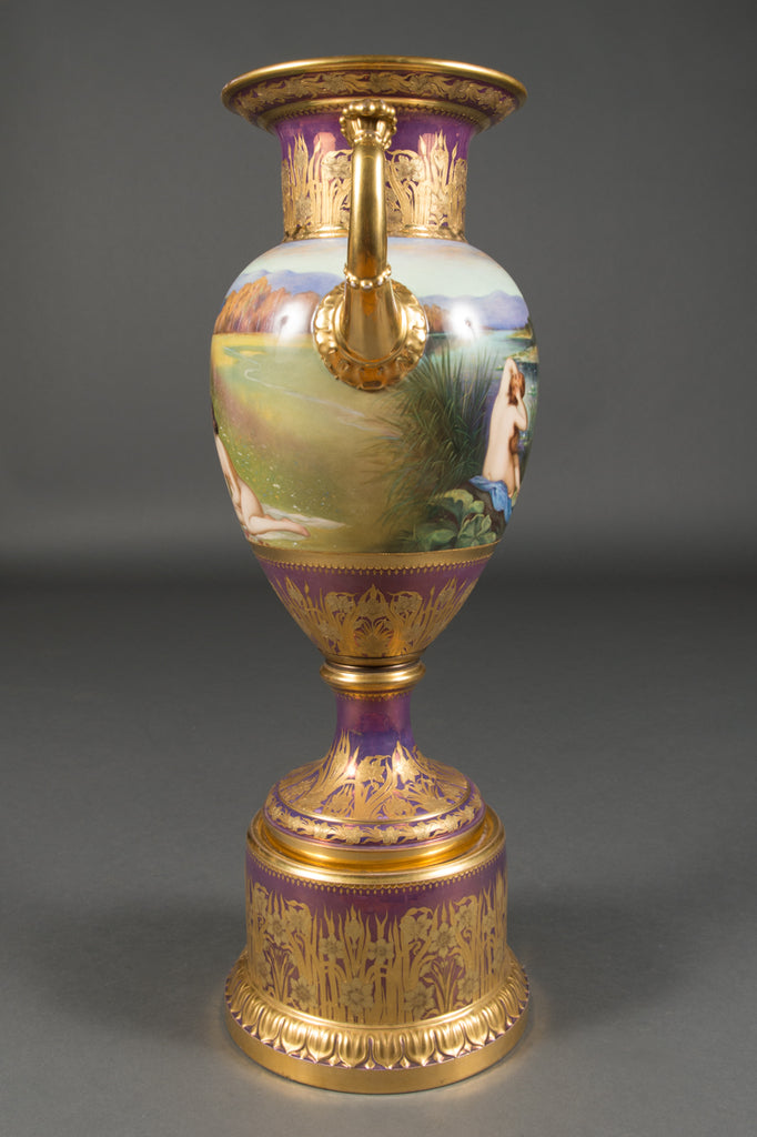 Large Austrian Royal Vienna Iridescent Painted Vase