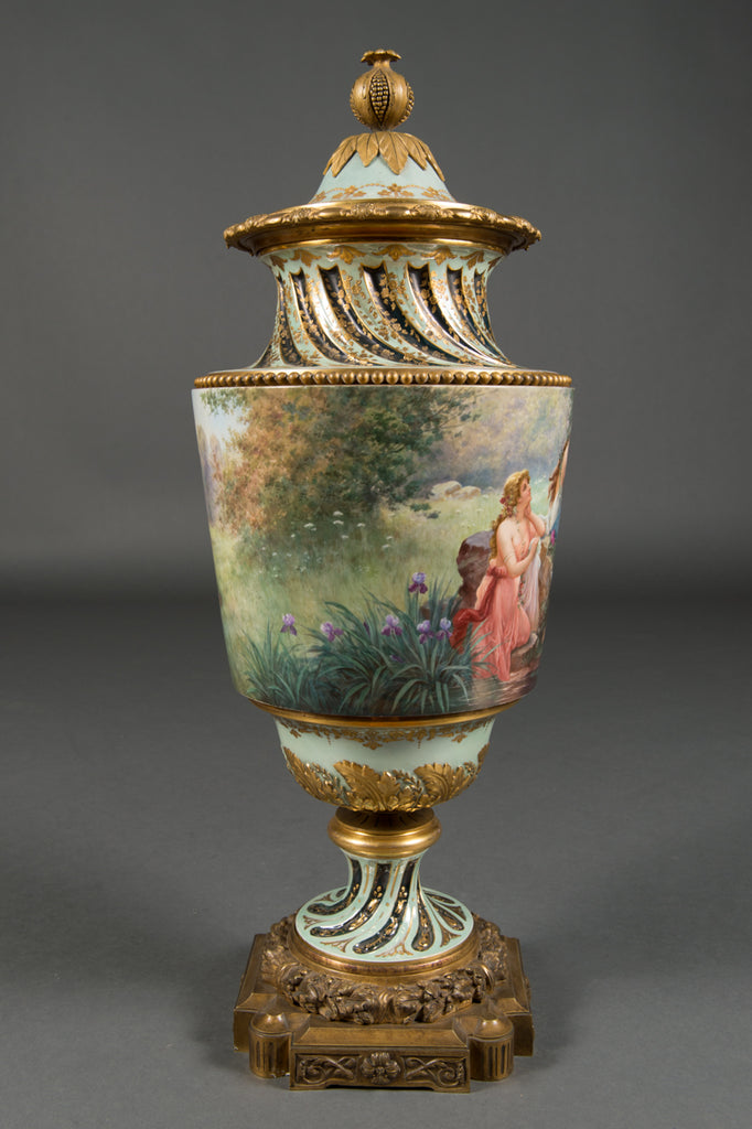 A Very Fine & Large Austrian Antique Royal Vienna Gilt Bronze Mounted Lidded Vase