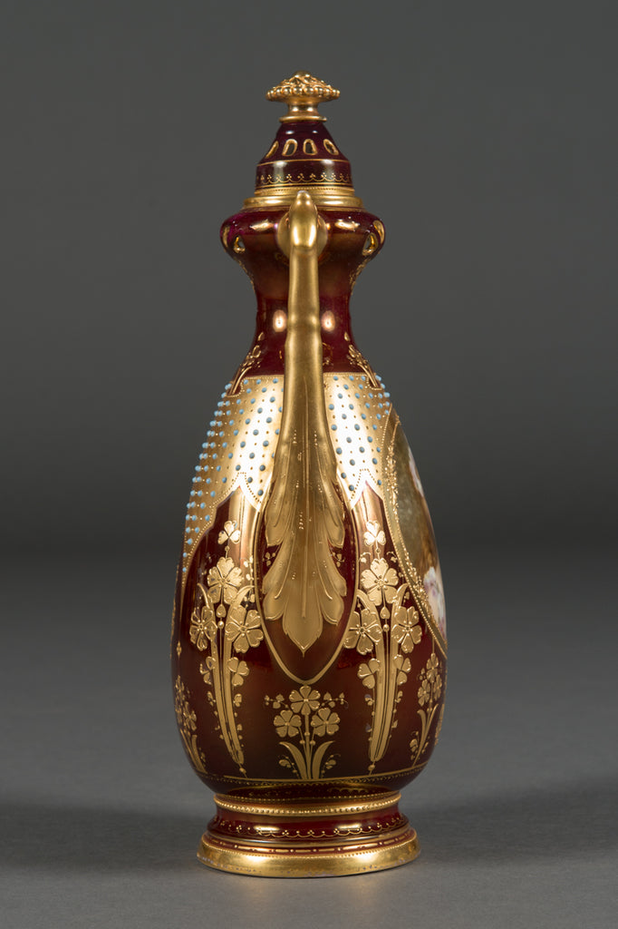 Royal Vienna Porcelain Jeweled Iridescent Portrait Vase