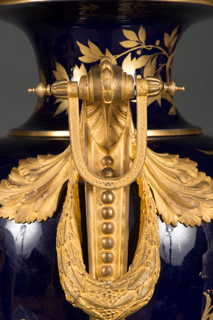 A Pair of Large 19th Century French Sevres Style Ormolu Mounted and Painted Vases