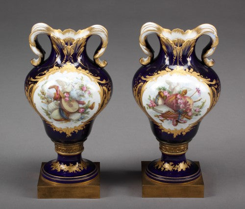 A Pair of 19th century French Jeweled Sevres Portrait Vases