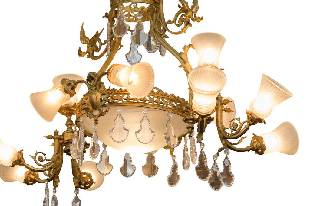 Antique gilt bronze and crystal chandelier with dragons