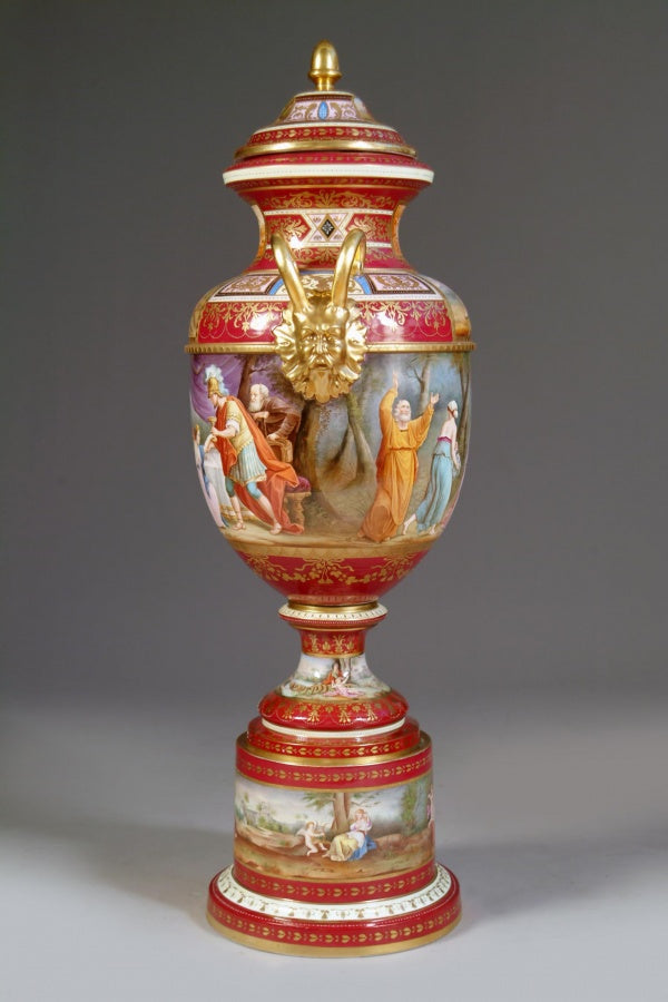 A Fine and Large 19th Century Austrian Royal Vienna Porcelain Hand-Painted Baluster Vase & Cover